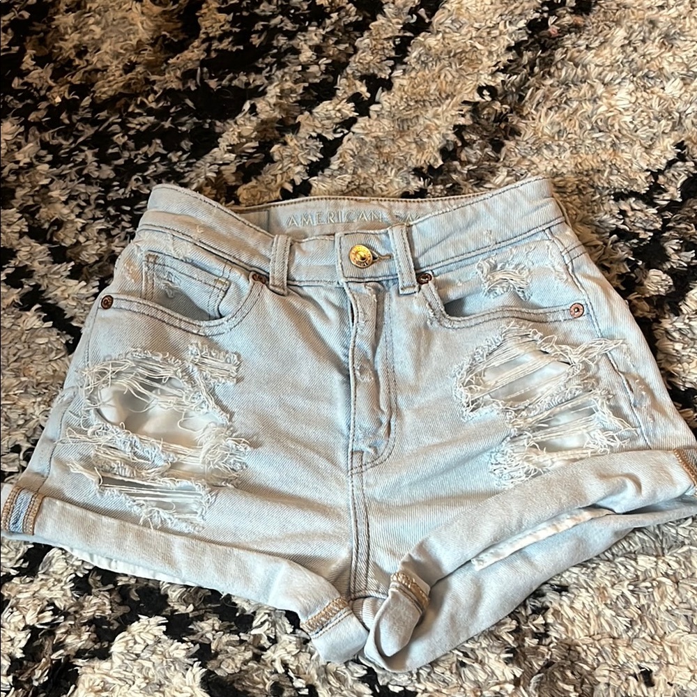 American Eagle Outfitters Light Blue Ripped Jean Shorts